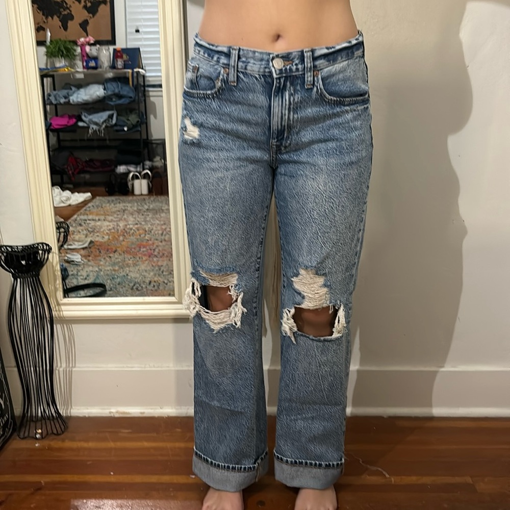 Stone wash straight cut  jeans